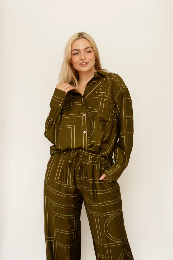 Olive Print Relaxed Shirt