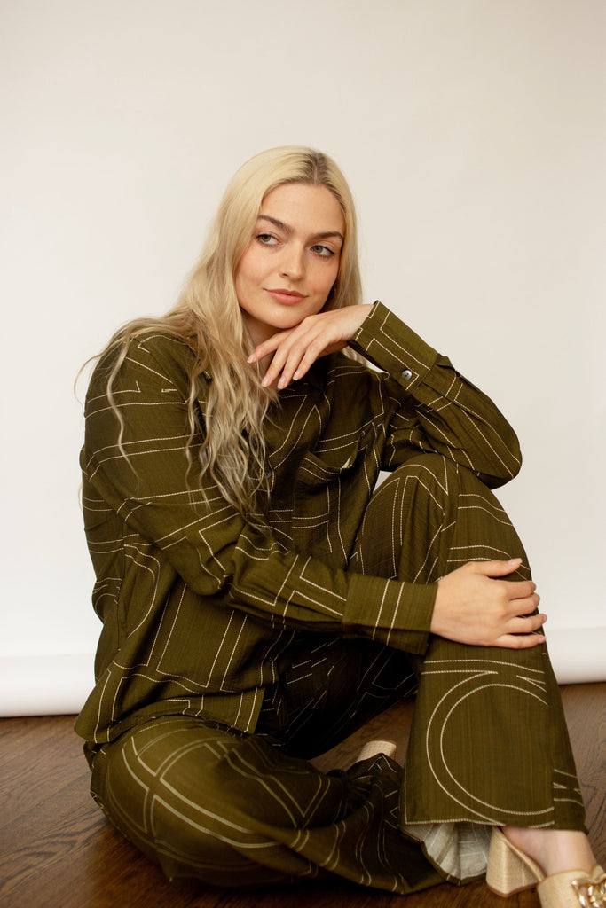 Olive Print Relaxed Pants