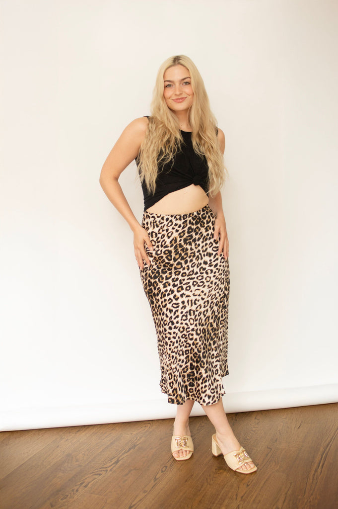 Leopard Satin Midi Skirt