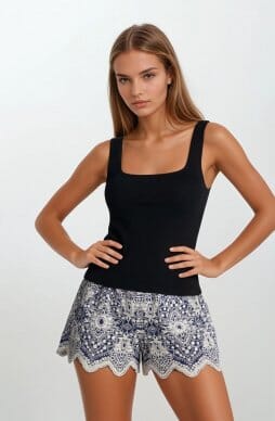 Embroidered Scallop Hem Shorts