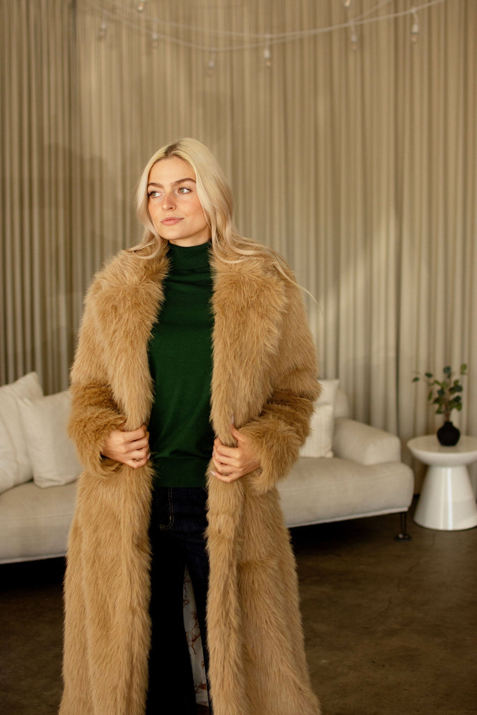 Camel Faux Fur Long Coat