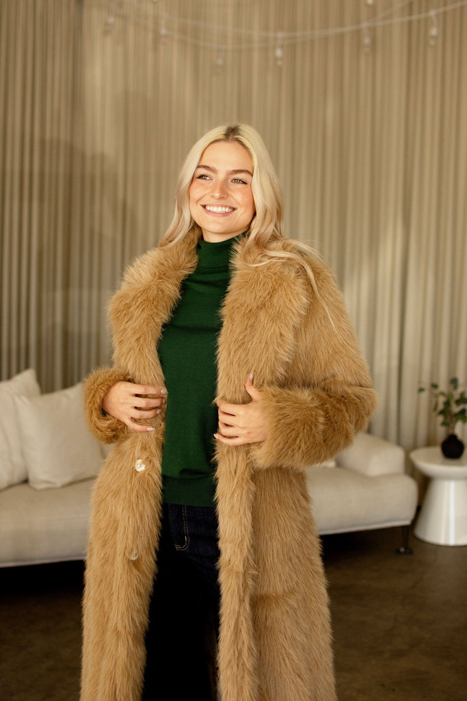 Camel Faux Fur Long Coat