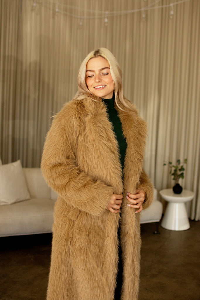 Camel Faux Fur Long Coat