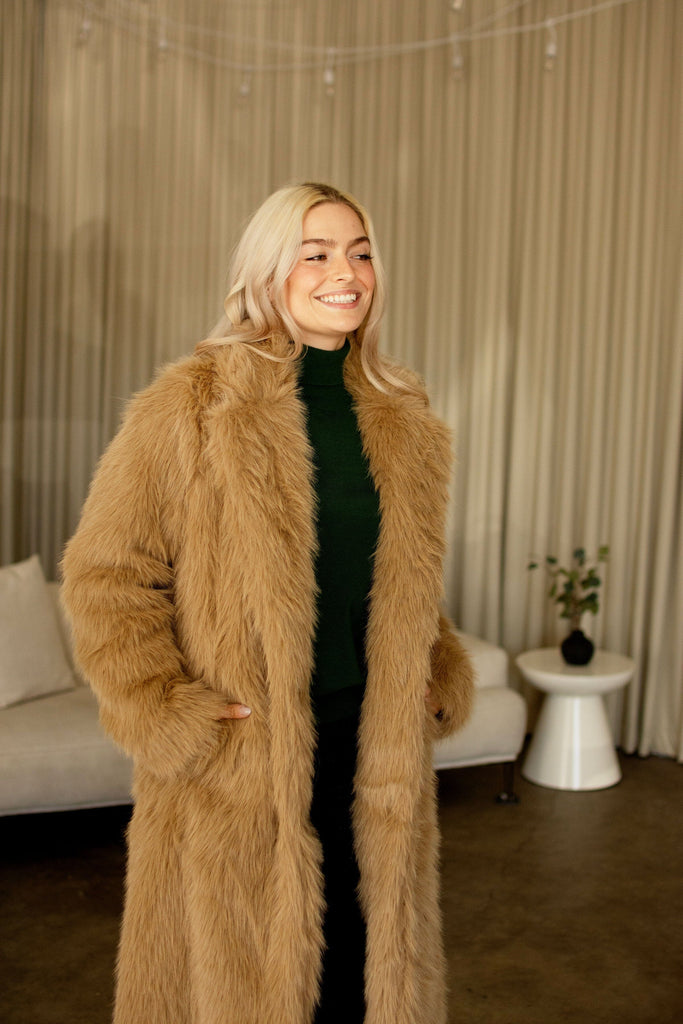 Camel Faux Fur Long Coat