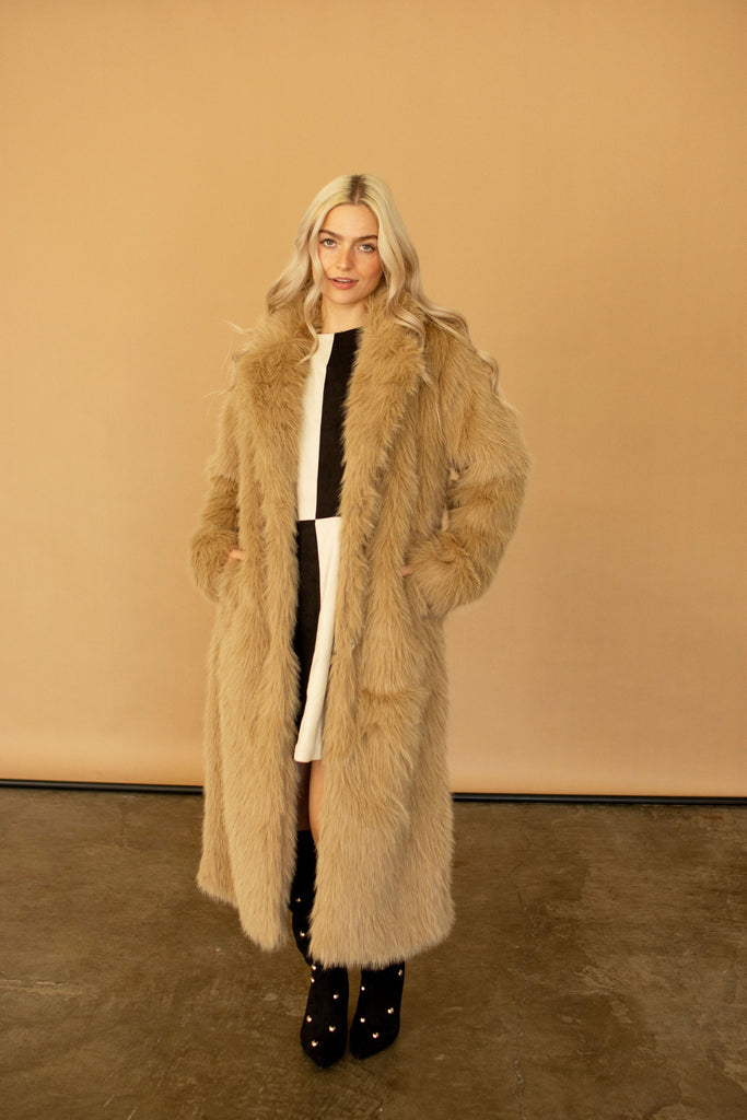 Camel Faux Fur Long Coat