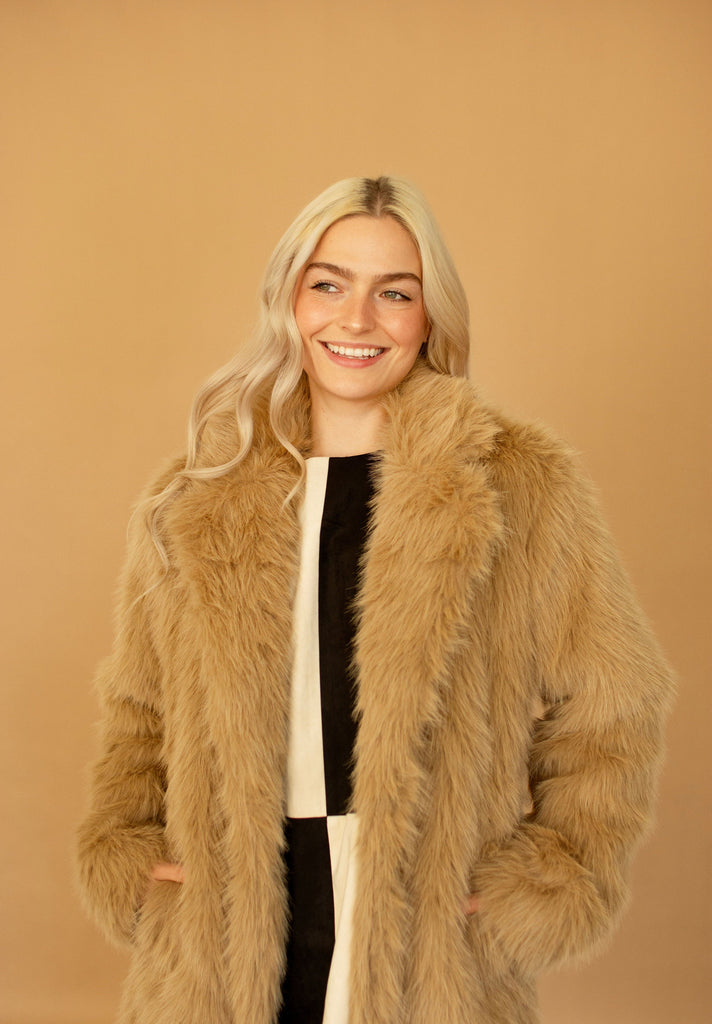 Camel Faux Fur Long Coat
