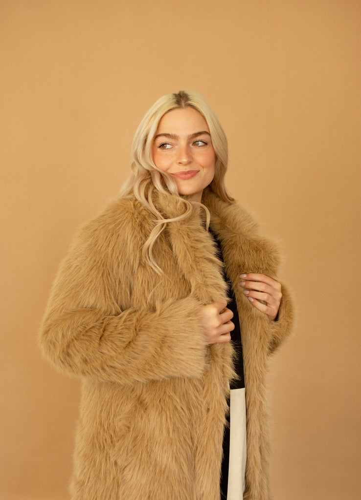 Camel Faux Fur Long Coat