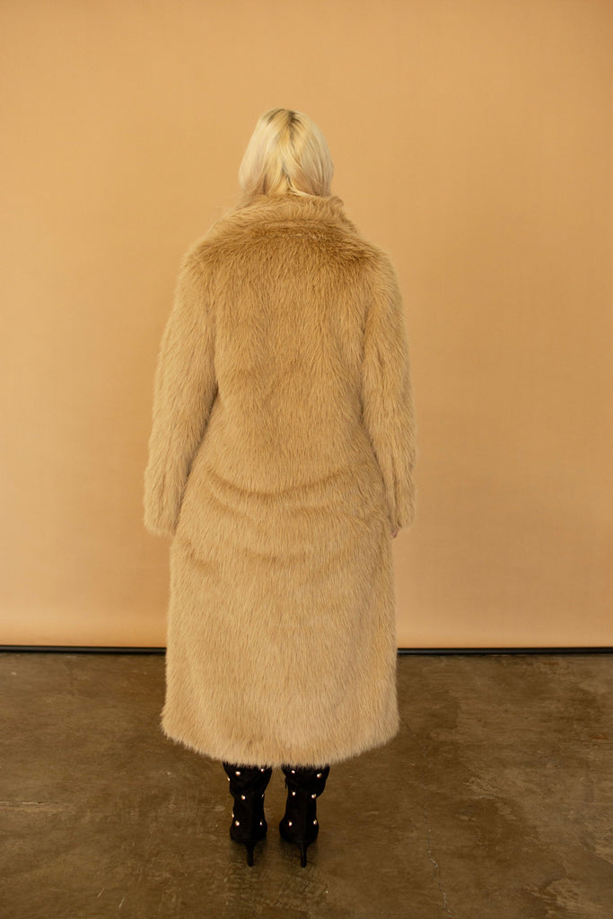 Camel Faux Fur Long Coat