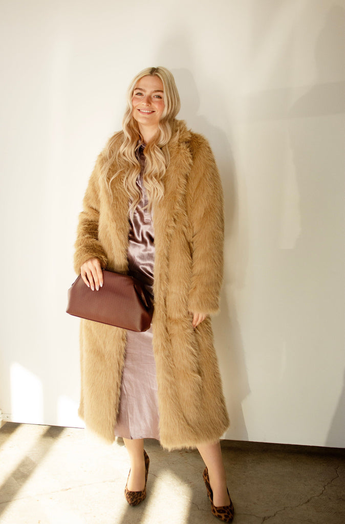 Camel Faux Fur Long Coat