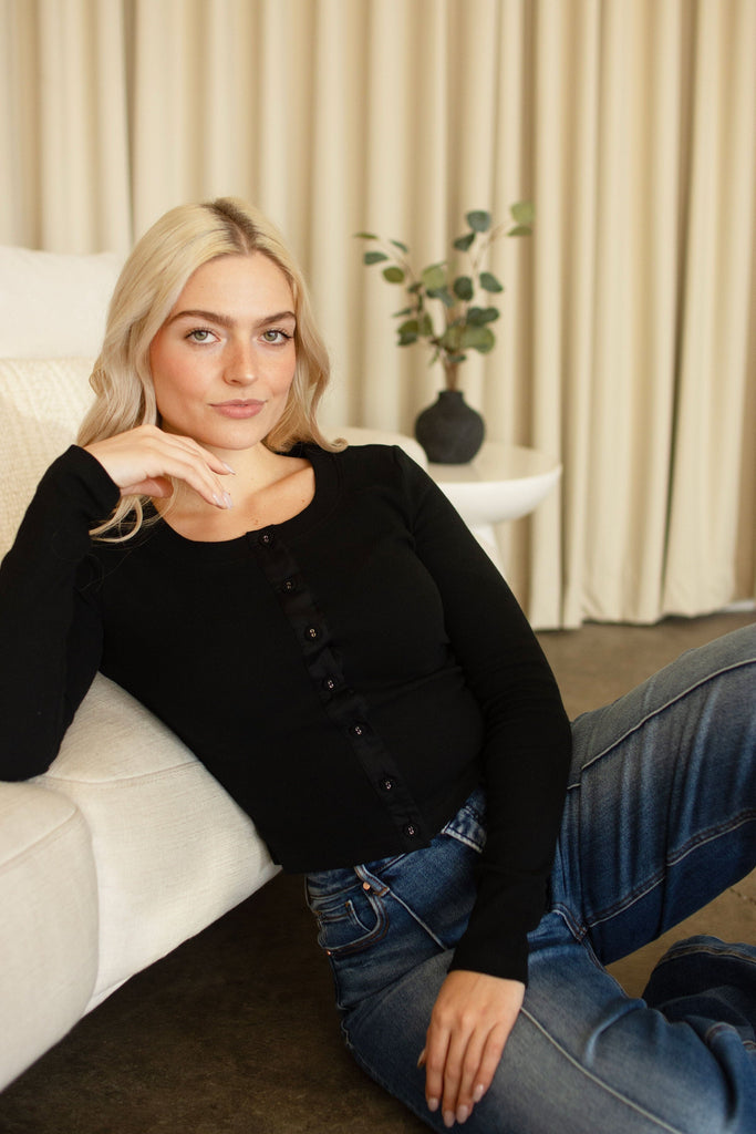 Black Ribbed Cardigan Top