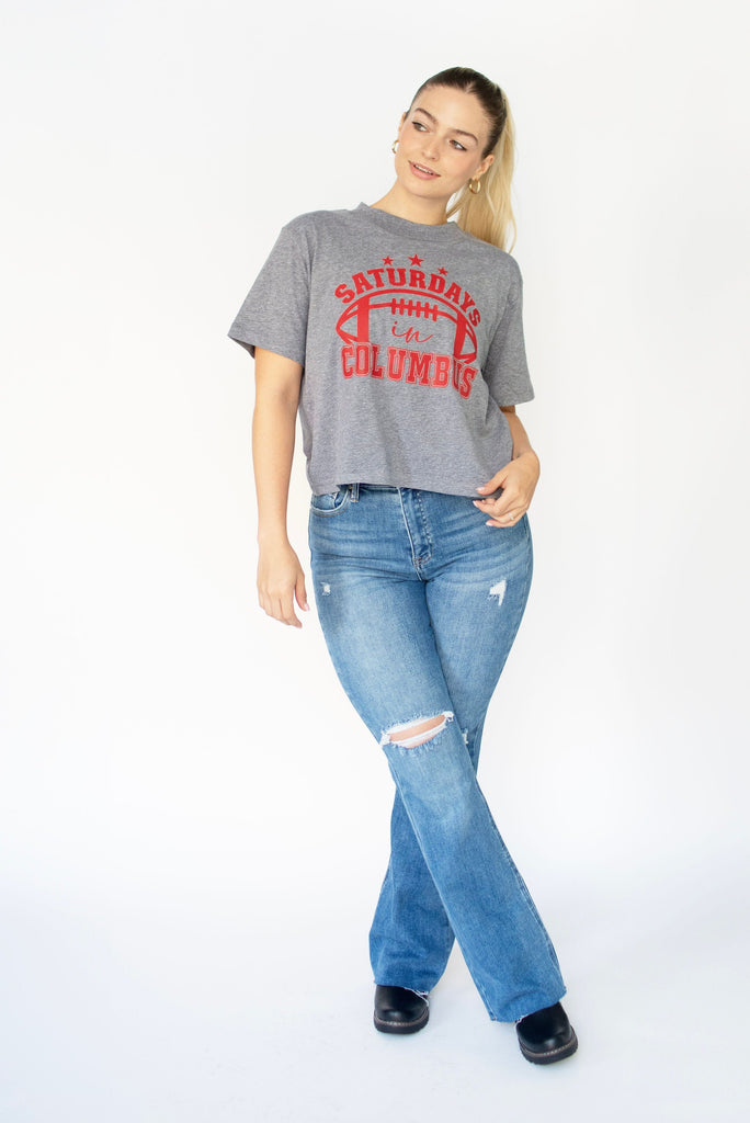 Gray Cropped 'Saturdays In Columbus' Tee