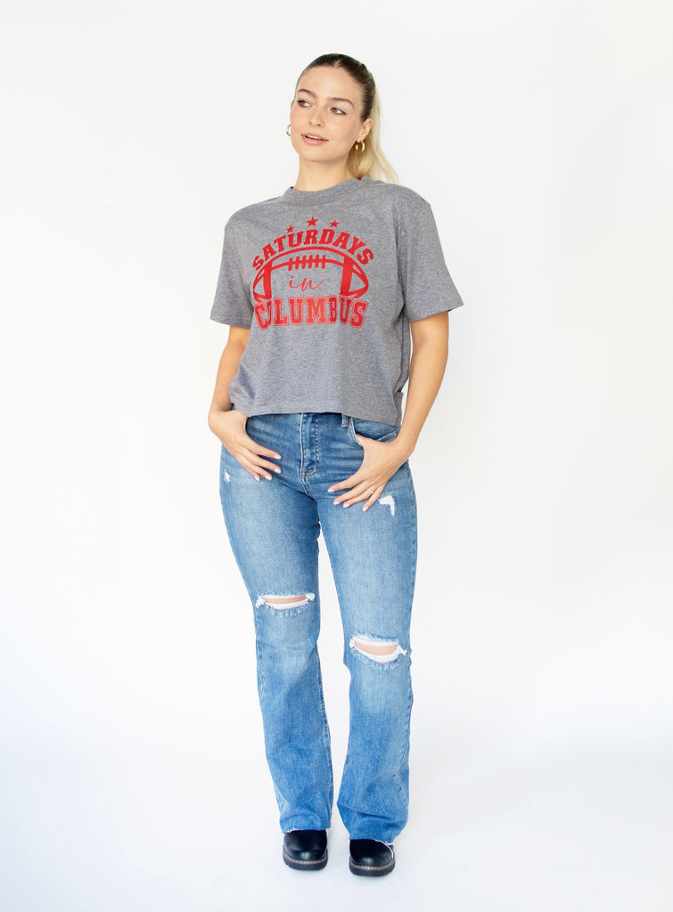 Gray Cropped 'Saturdays In Columbus' Tee