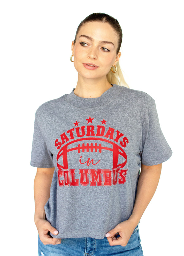 Gray Cropped 'Saturdays In Columbus' Tee