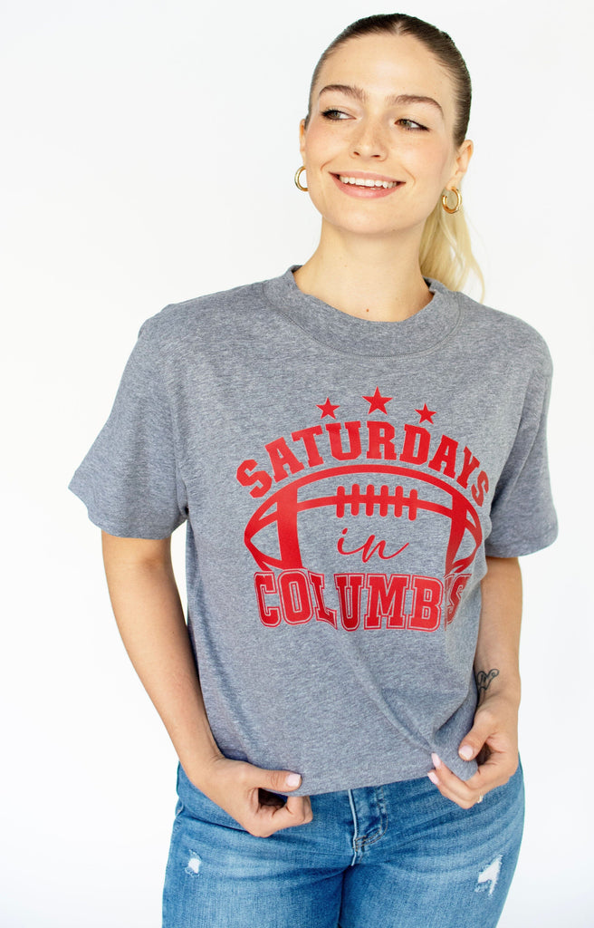 Gray Cropped 'Saturdays In Columbus' Tee