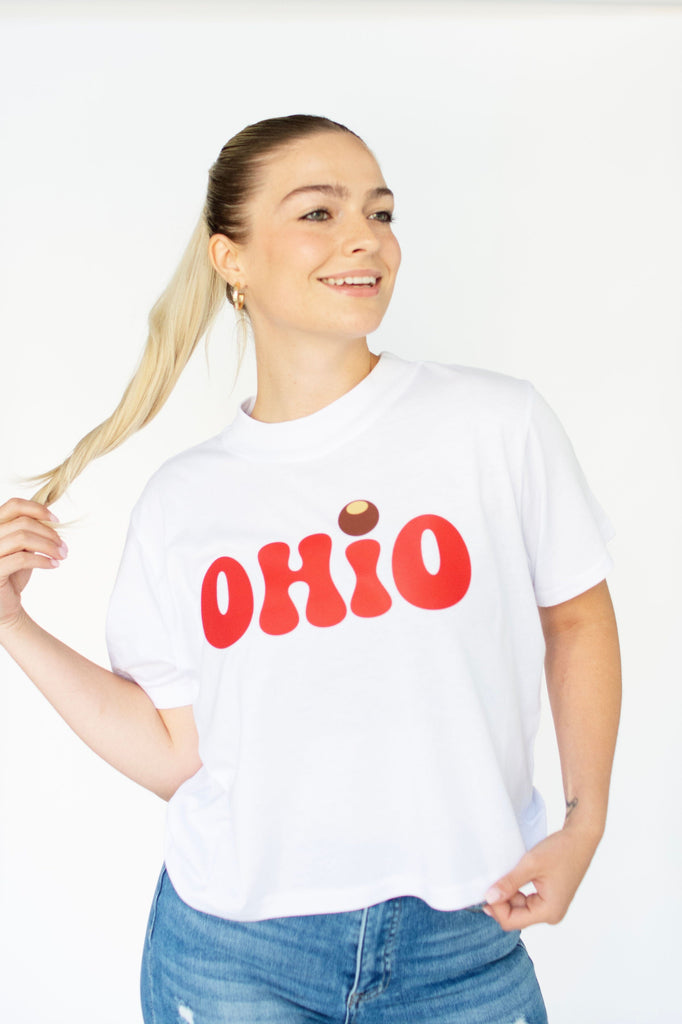 White Cropped OHIO Tee