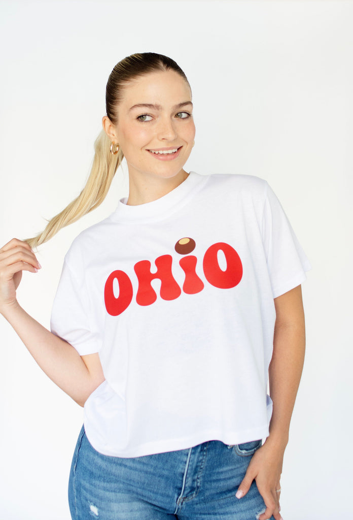 White Cropped OHIO Tee