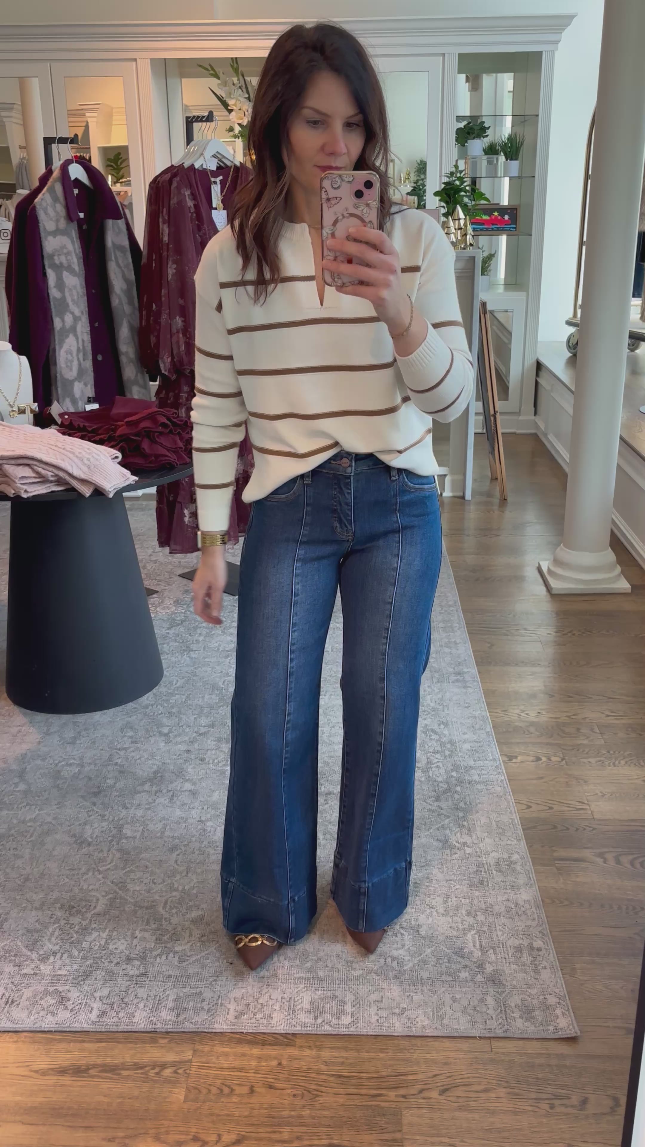 RISEN Tummy Control Dark Wash Mid Rise Wide Flare Jeans
