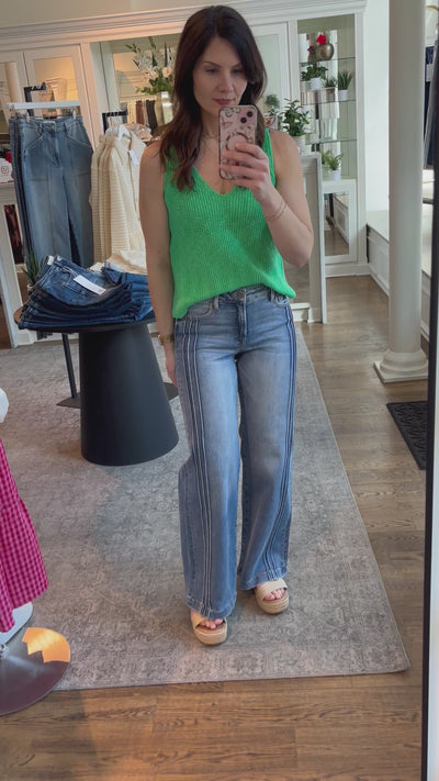 HIDDEN Medium Wash Pintuck Mid Rise Flare Jeans