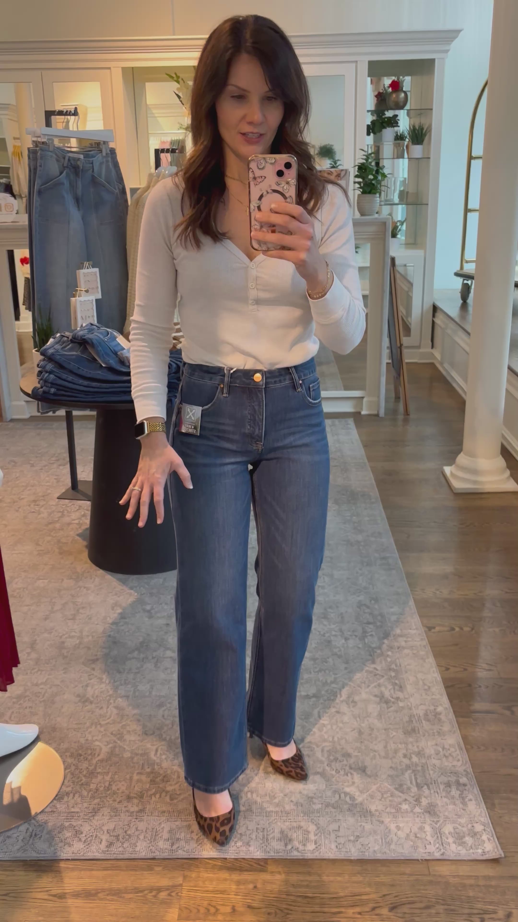 RISEN Dark Wash Tummy Control 4-way Stretch High Rise Straight Leg Jeans