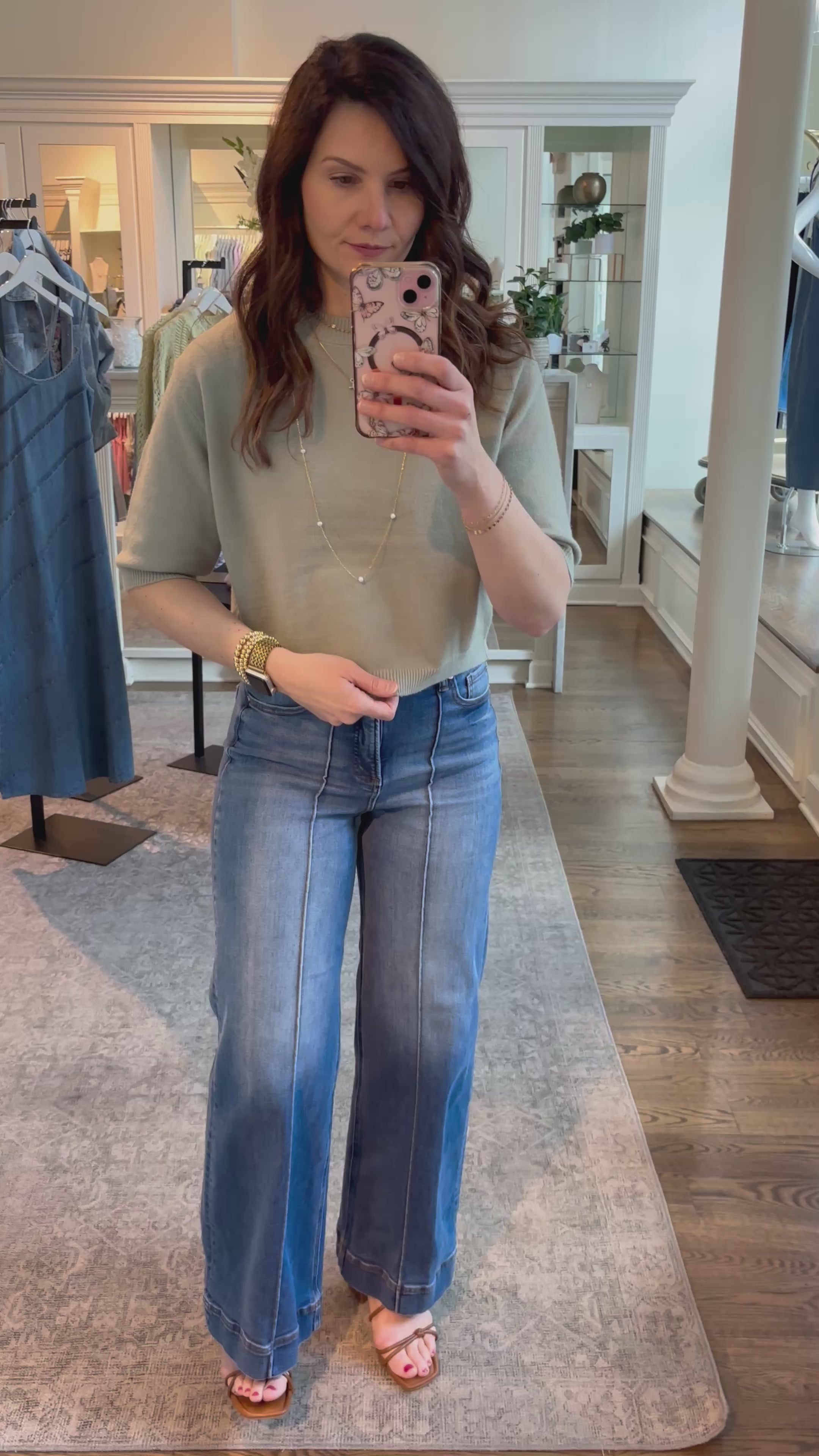 Sage Butter Cropped Short Sleeve Knit Sweater Top
