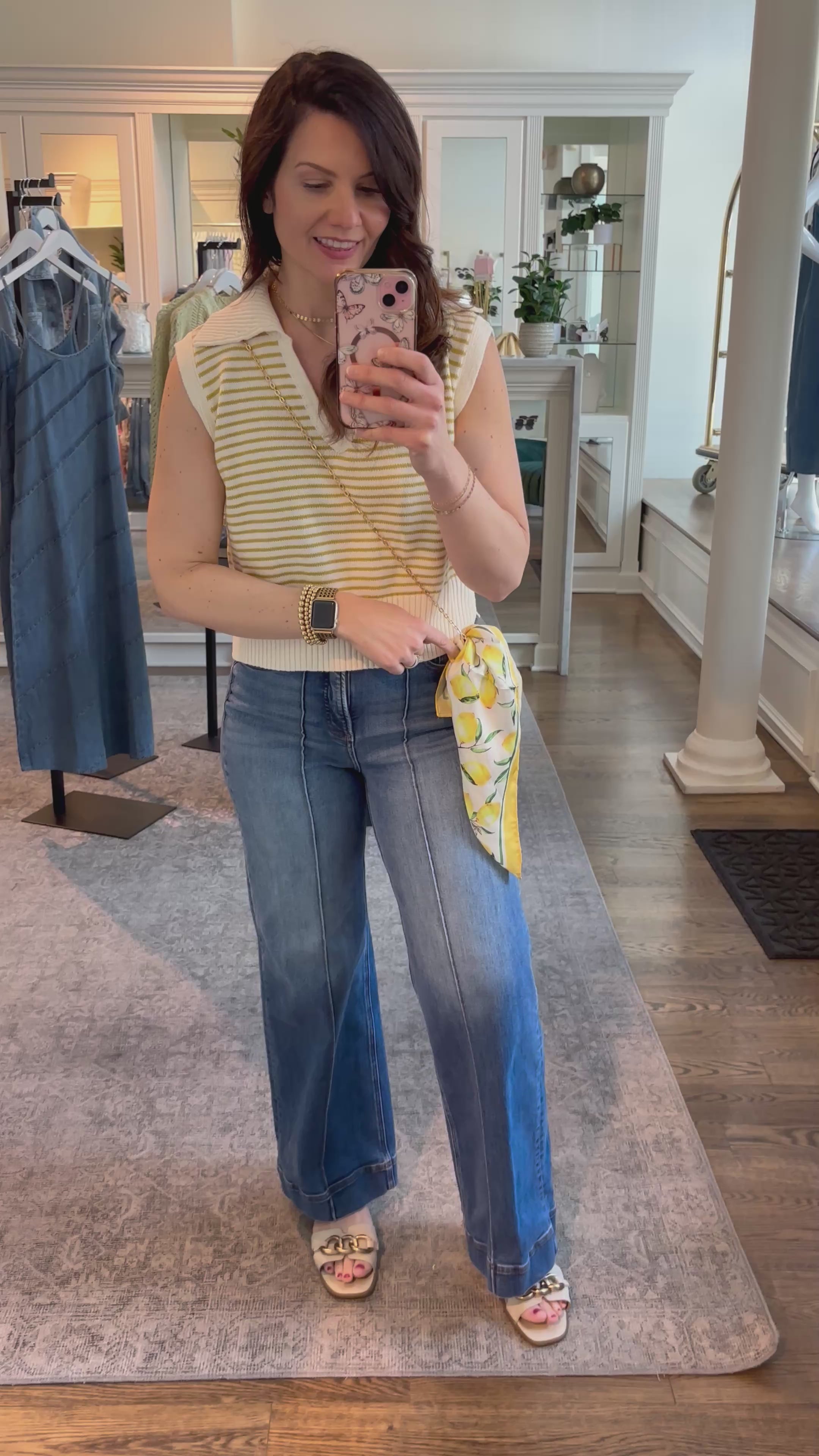 Lemon Stripe V-Neck Collar Knitted Top