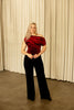 Burgundy Asymmetrical Neckline Velvet Top