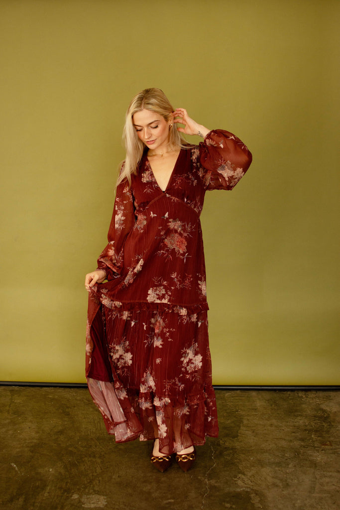 Burgundy Floral Maxi Dress