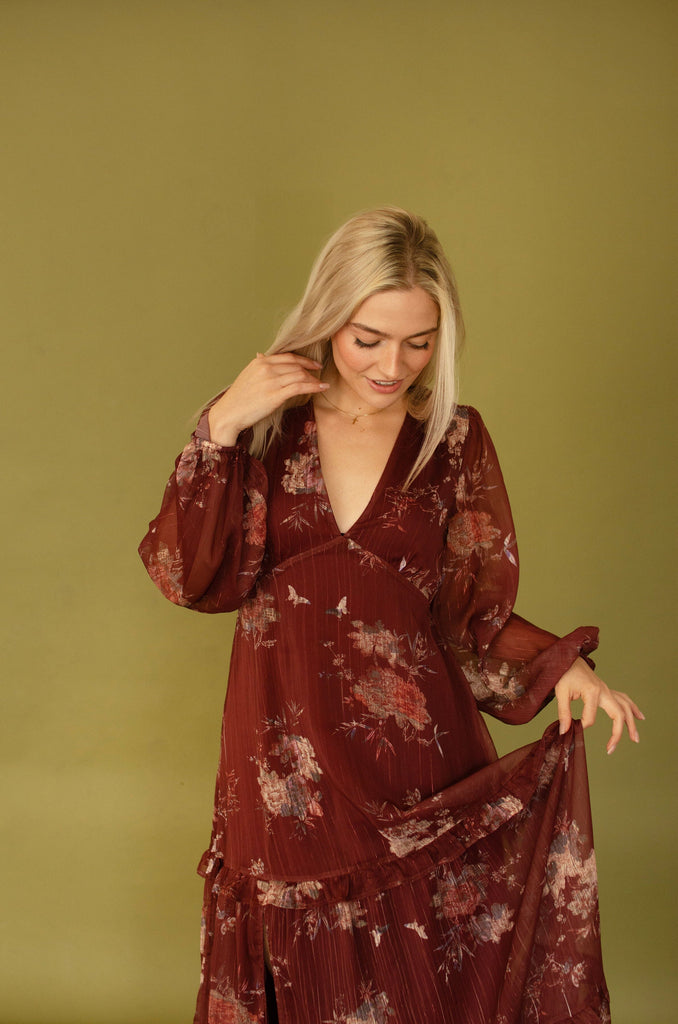 Burgundy Floral Maxi Dress