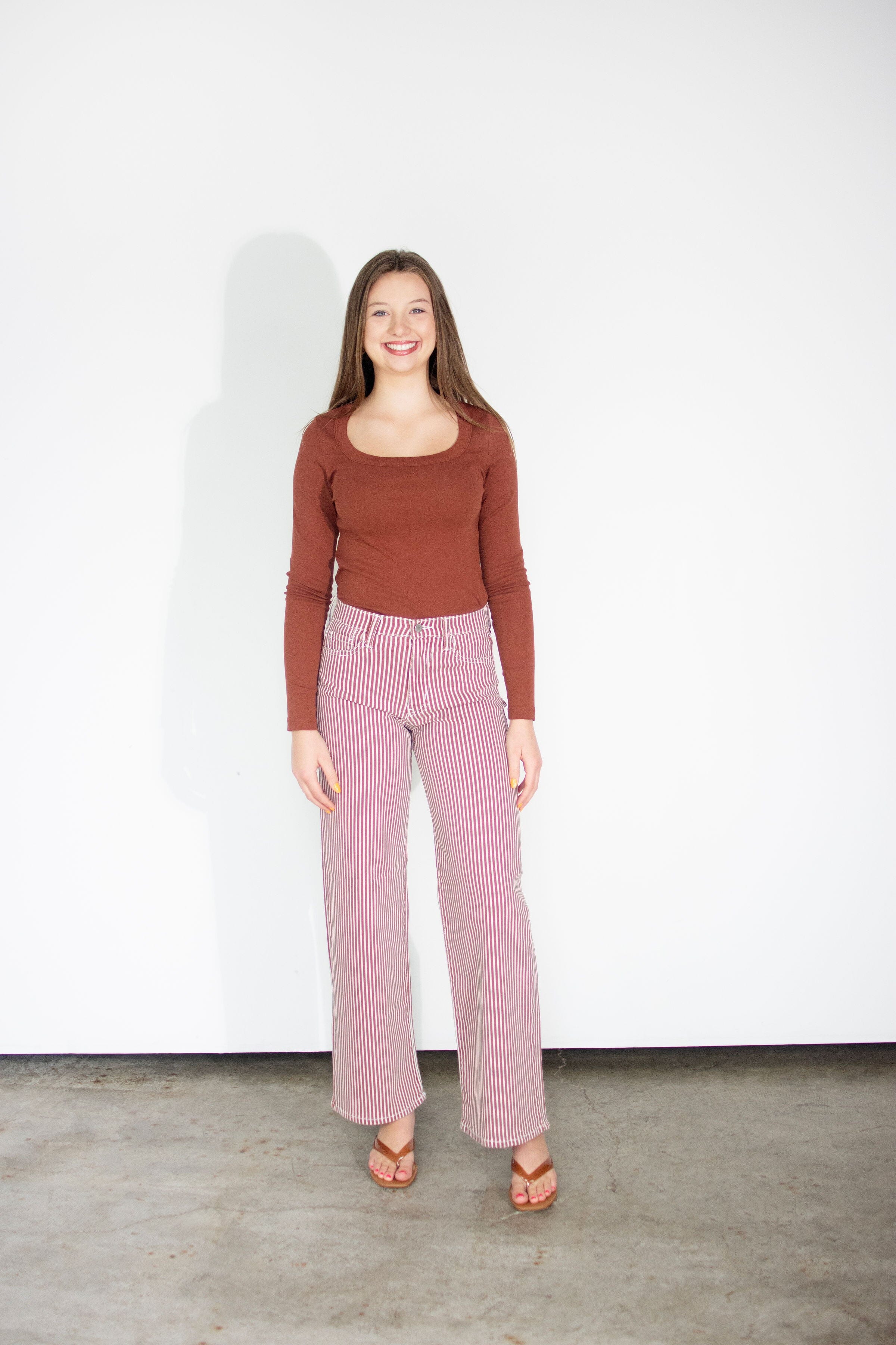 Premium Rust Cotton Scoop Neck Long Sleeve Tee