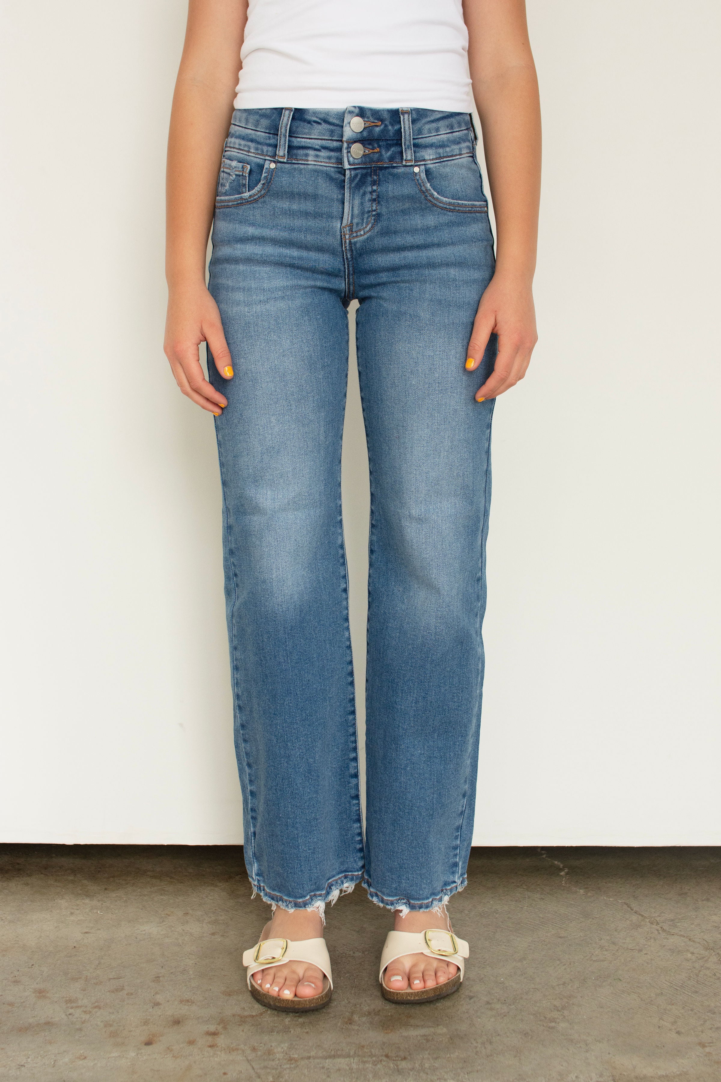 RISEN High Rise Medium Wash Cropped Wide-Leg Jeans