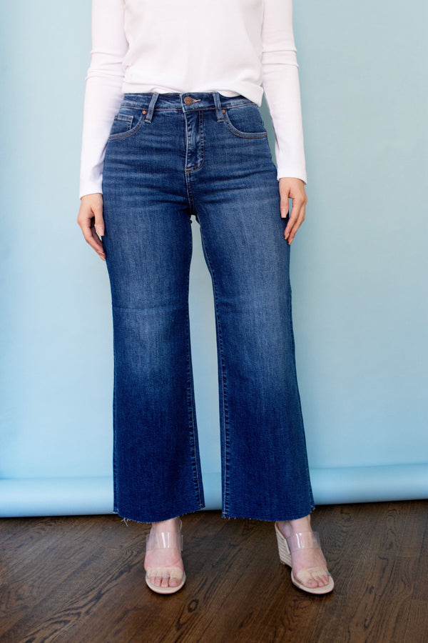 RISEN Tummy Control High Rise Crop Wide Leg Jeans