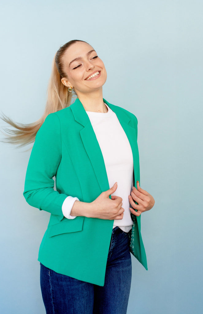 Emerald Green Shirred Sleeve Blazer