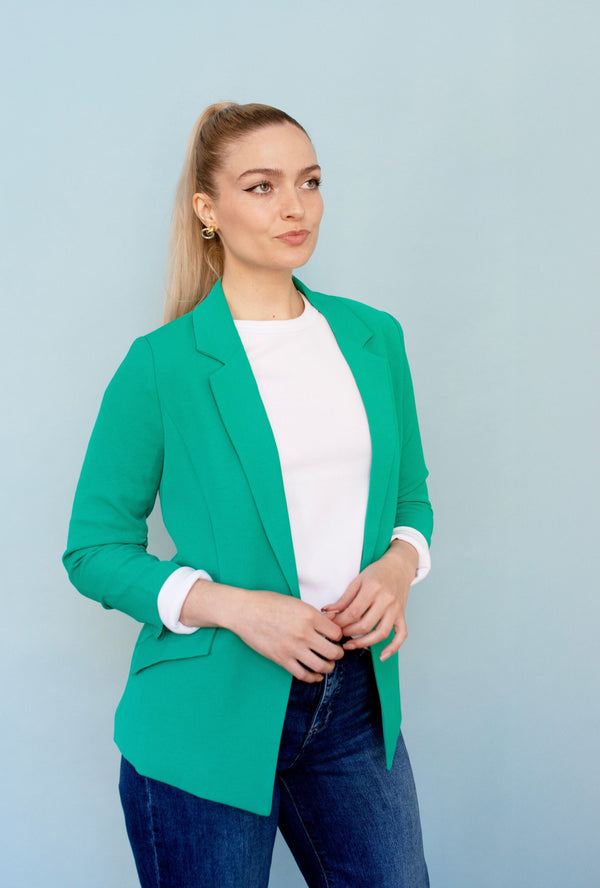 Emerald Green Shirred Sleeve Blazer