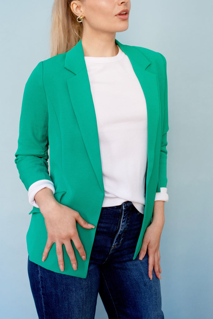 Emerald Green Shirred Sleeve Blazer