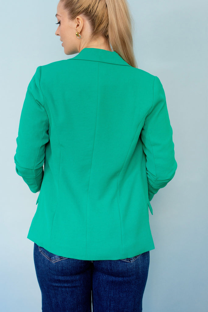 Emerald Green Shirred Sleeve Blazer
