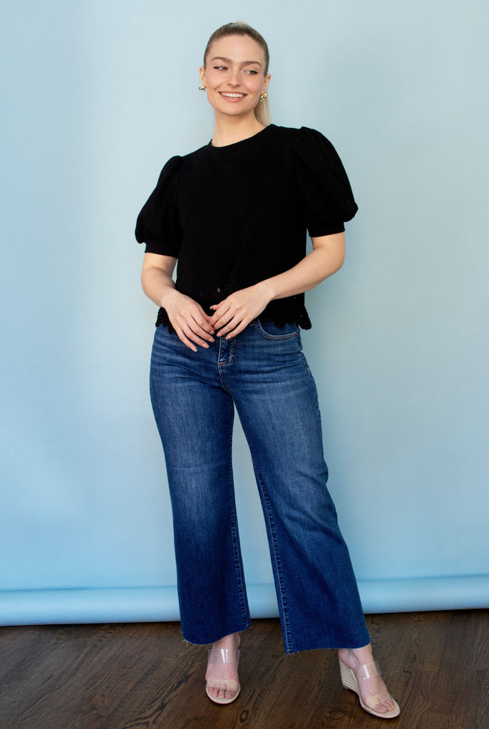 Black Scallop Hem Detail Top