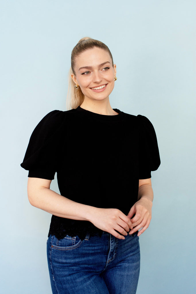 Black Scallop Hem Detail Top