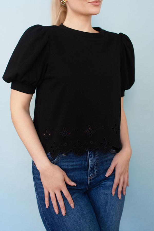 Black Scallop Hem Detail Top