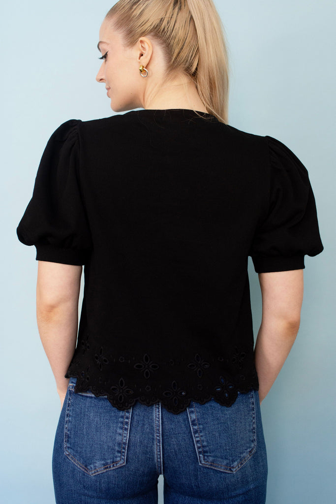 Black Scallop Hem Detail Top