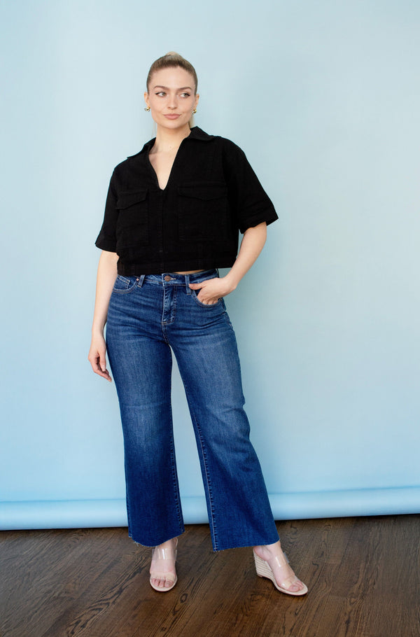Black Short Sleeve Denim Shirt