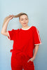 Red Casual Track Style T-Shirt