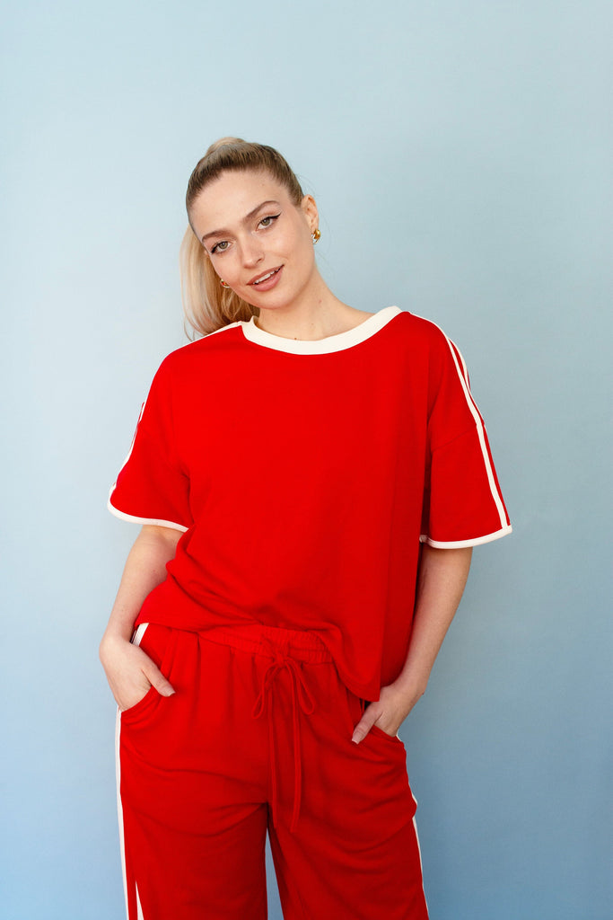 Red Casual Track Style T-Shirt
