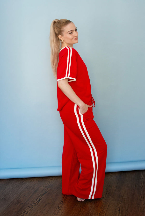 Red Casual Track Style Pants