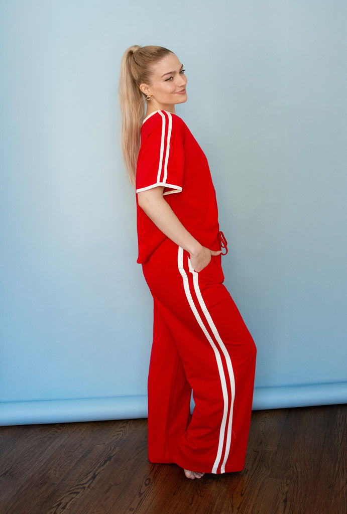 Red Casual Track Style Pants