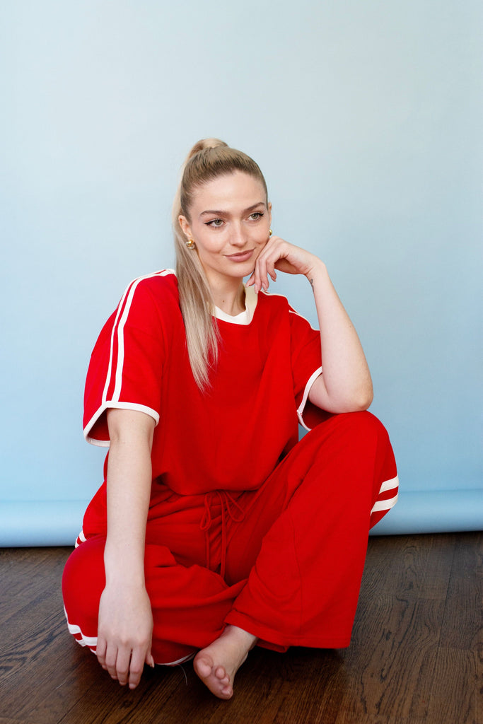 Red Casual Track Style T-Shirt