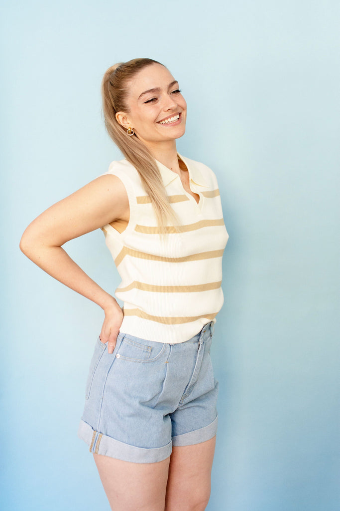 Striped Collar Polo Knit Sweater Vest