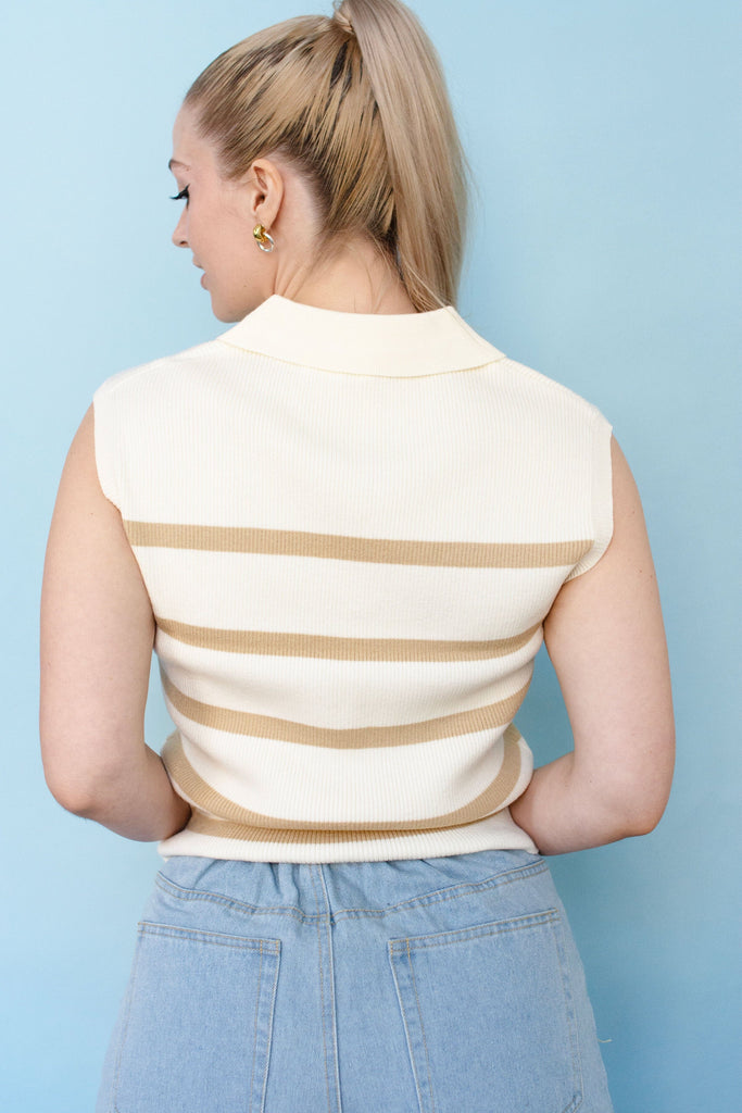 Striped Collar Polo Knit Sweater Vest