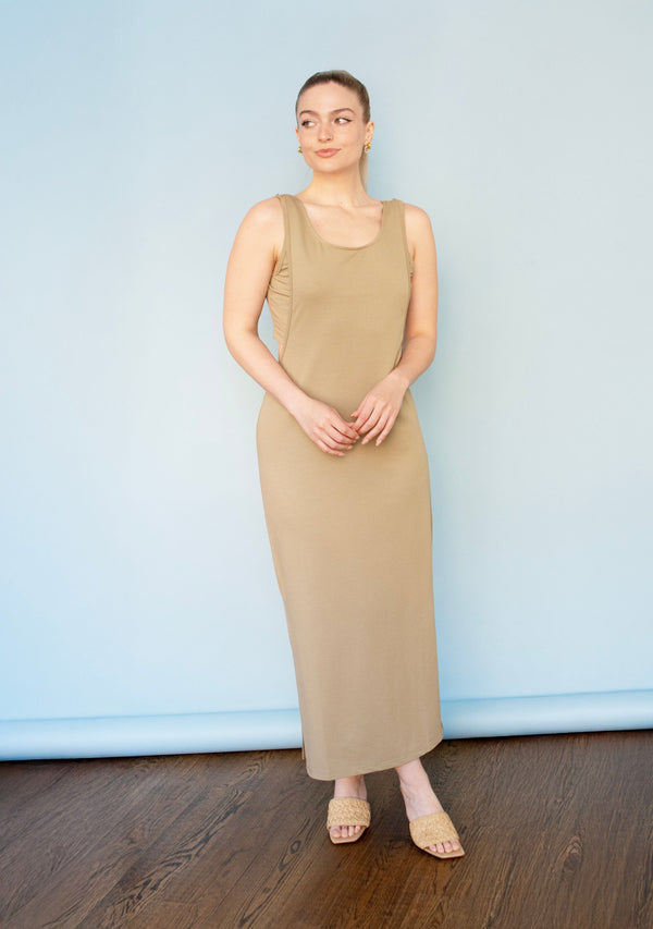 Lt Olive Twisted Strap Tank Midi Dress
