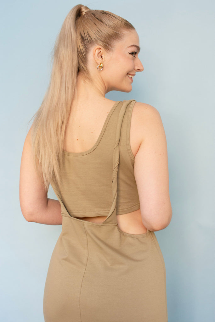 Lt Olive Twisted Strap Tank Midi Dress