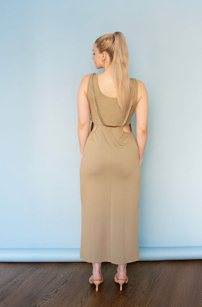 Lt Olive Twisted Strap Tank Midi Dress